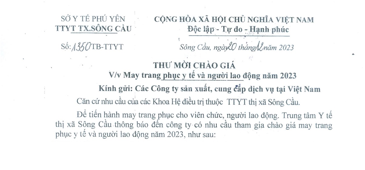Thông báo May trang phục y tế và người lao động năm 2023